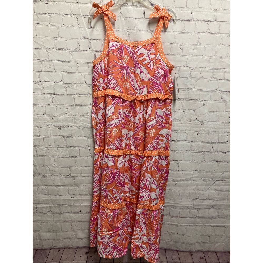 Cat & Jack Girls Sleeveless Mixed Media Tiered Maxi Dress Orange XL 14/1…